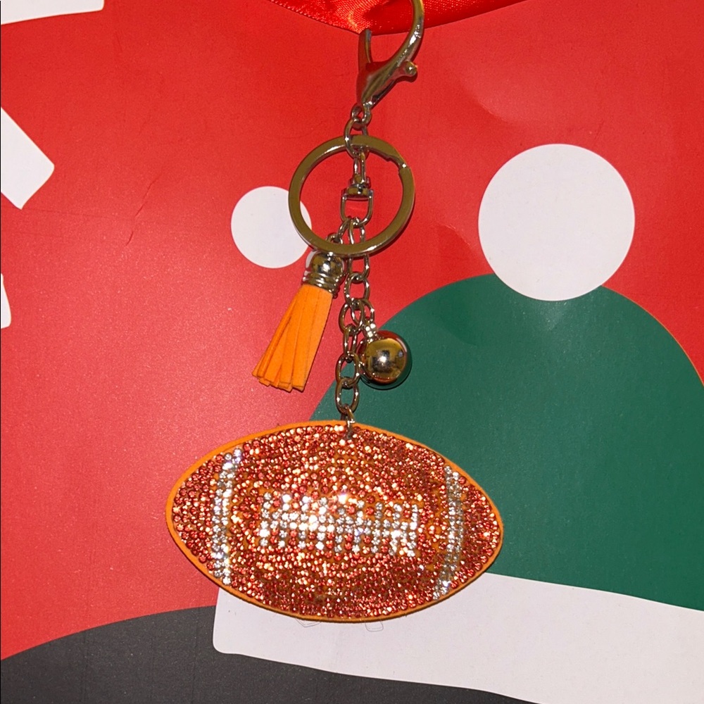 Orange Rhinestone Football Keychain - Picture 3 of 3